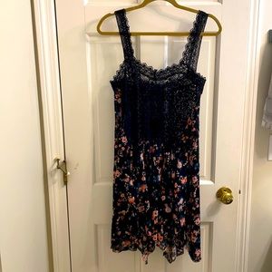Free people black lace slip with pink and teal flowers